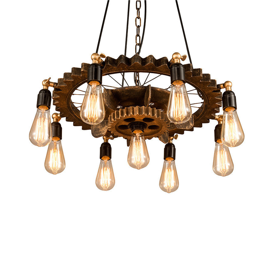 2 Tiers Gear Restaurant Chandelier Light Antique Metallic - Rebooters