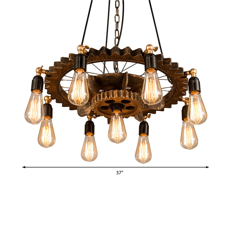 2 Tiers Gear Restaurant Chandelier Light Antique Metallic - Rebooters