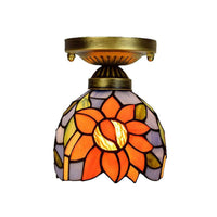6 Inch Rustic Orange Ceiling Lamp Sunflower Stained Glass Light - Rebooters