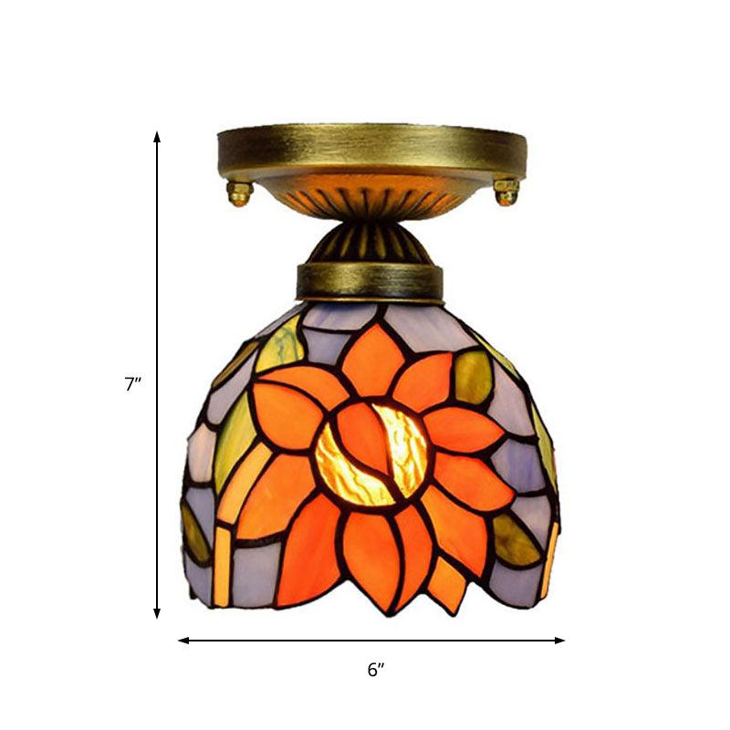 6 Inch Rustic Orange Ceiling Lamp Sunflower Stained Glass Light - Rebooters