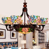 Multi-Head Bird Rose Chandelier Rustic Tiffany Stained Glass Hanging Light in Pink for Villa - Rebooters