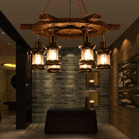 6-Light Clear Glass Drop Pendant Factory Black Gray Kerosene Chandelier - Rebooters