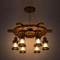 6-Light Clear Glass Drop Pendant Factory Black Gray Kerosene Chandelier - Rebooters