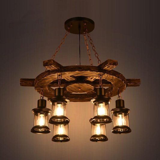 6-Light Clear Glass Drop Pendant Factory Black Gray Kerosene Chandelier - Rebooters