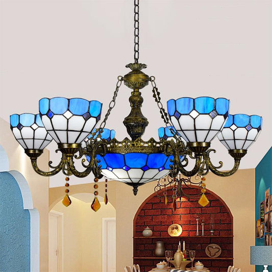 Art Glass Domed Chandelier with Agate Multi-Head Tiffany Light - Rebooters
