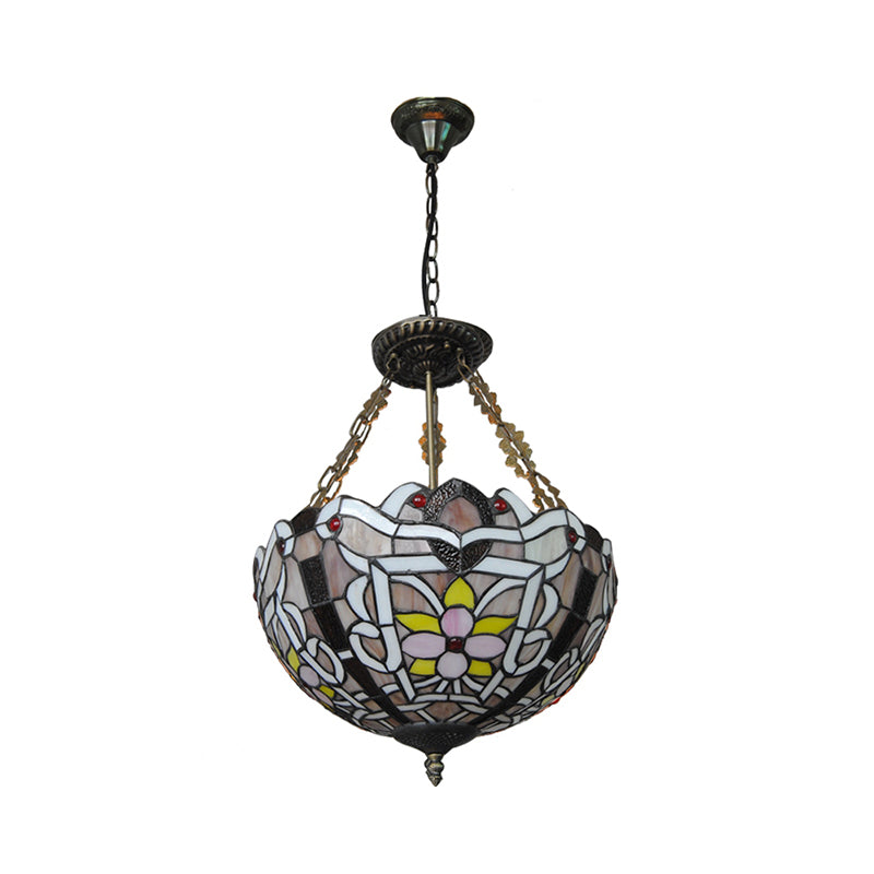 Umbrella Shade Pendant Lamp with Flower 3 Lights Tiffany Chandelier - Rebooters