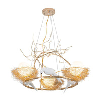 3 Lights Circle Nest Chandelier Lovely Metal Pendant Light in Gold - Rebooters