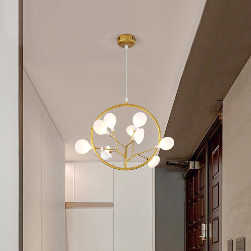 9 Lights Branch Pendant Lamp with Bird Deco in Gold - Rebooters