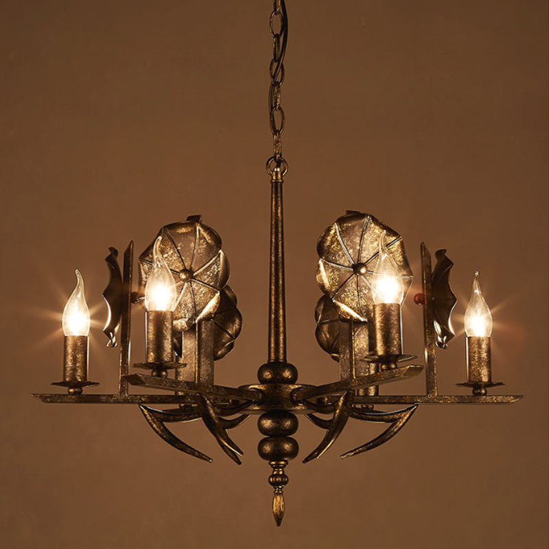 Vintage Aged Brass Chandelier Candle 6 Lights Pendant Lamp - Rebooters