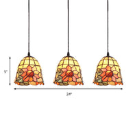 3 Heads Cluster Pendant Light Tiffany Bell Orange Art Glass - Rebooters