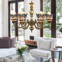 6 Lights Bell Chandelier Lighting with Baroque Peacock Tail Design - Rebooters