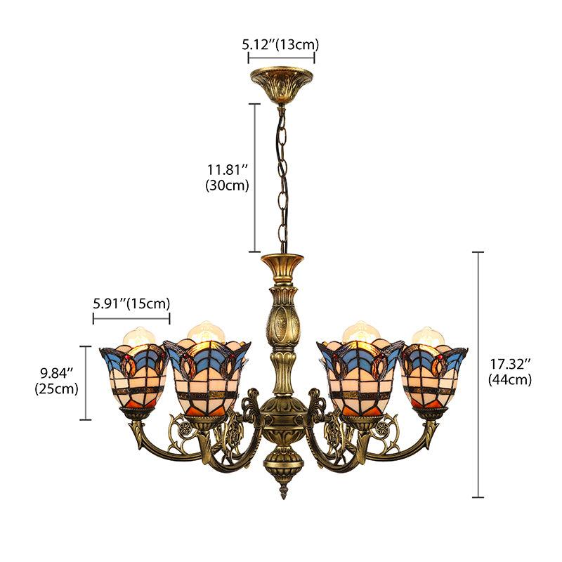 6 Lights Bell Chandelier Lighting with Baroque Peacock Tail Design - Rebooters