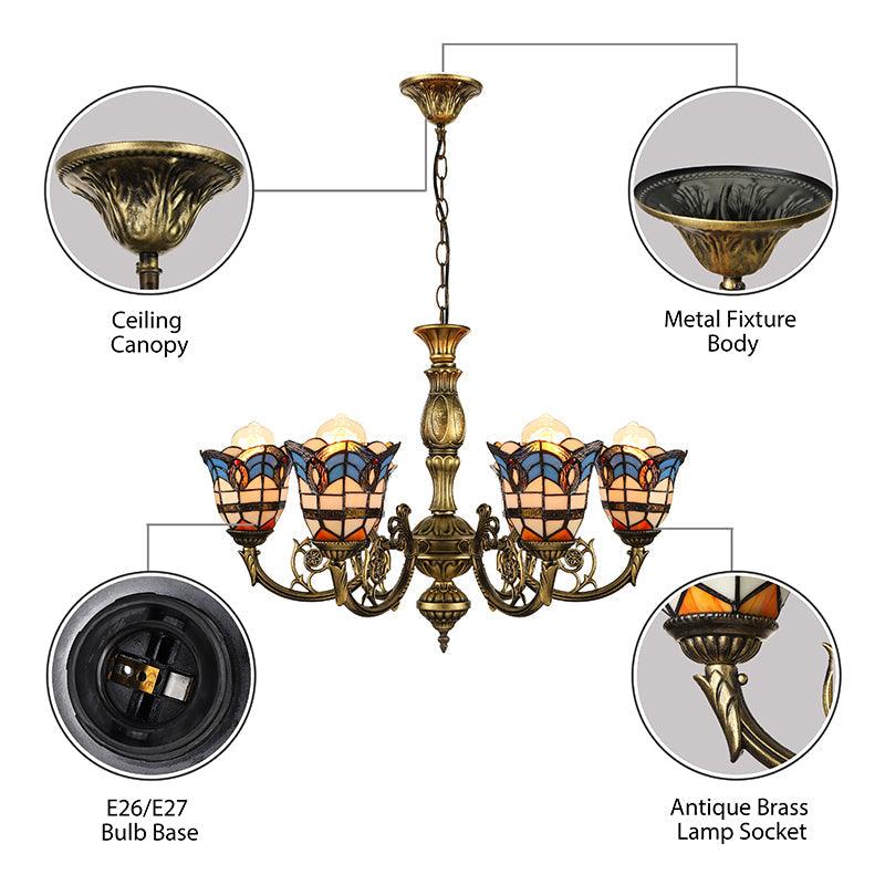 6 Lights Bell Chandelier Lighting with Baroque Peacock Tail Design - Rebooters
