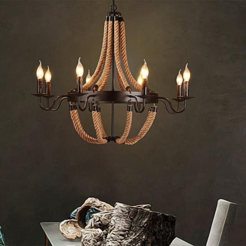 Metal Empire Chandelier Lamp Lodge Style 6/8 Lights Black Pendant - Rebooters