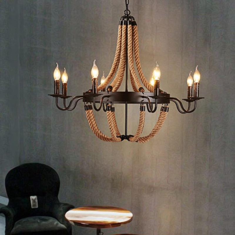 Metal Empire Chandelier Lamp Lodge Style 6/8 Lights Black Pendant - Rebooters