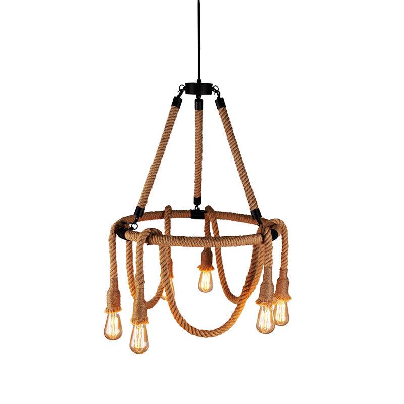Adjustable Rope Chandelier Pendant Light in Beige Farmhouse - Rebooters