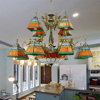 15 Lights Pyramid Chandelier Tiffany-Style Orange Blue Lamp - Rebooters