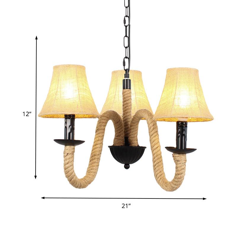 3 Lights Bell Cone Hanging Lamp Vintage Style Beige Shade - Rebooters