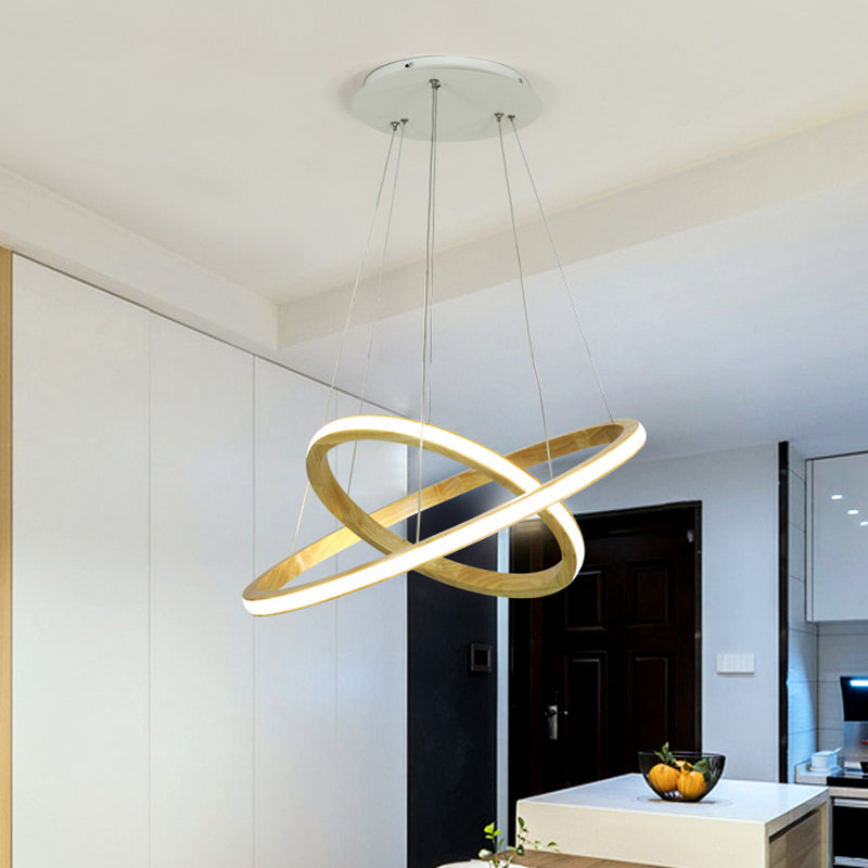 Wood Rings Hanging Chandelier Minimalism LED Ceiling Pendant Light in Beige 21 25 Width - Rebooters