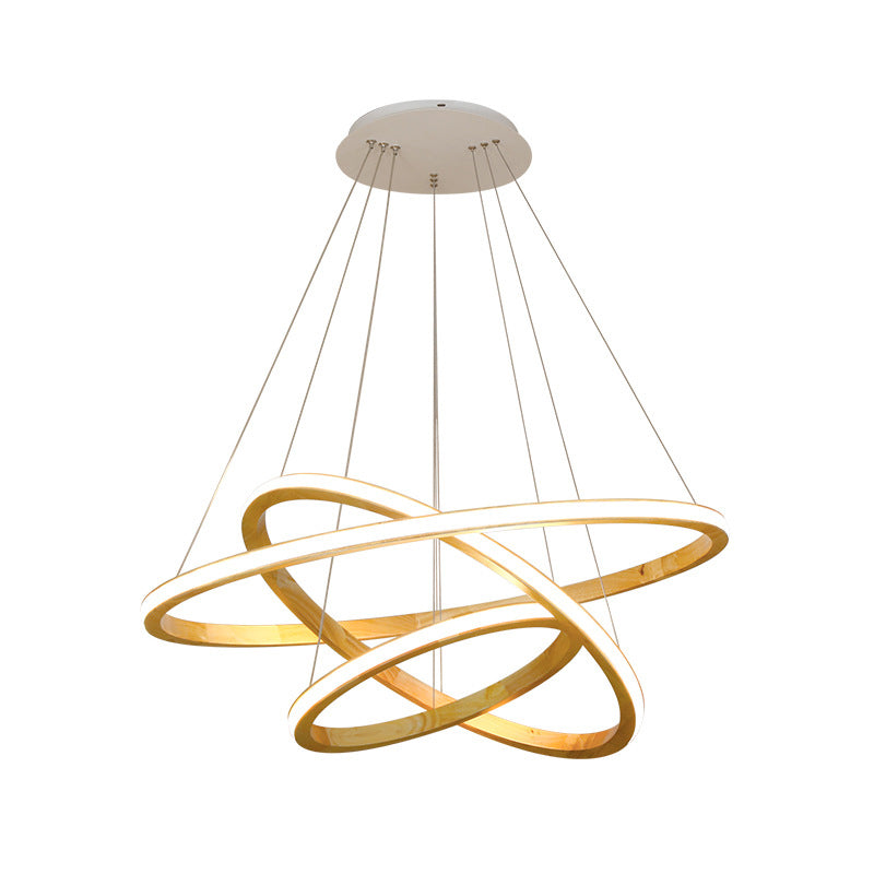 Wood Rings Hanging Chandelier Minimalism LED Ceiling Pendant Light in Beige 21 25 Width - Rebooters