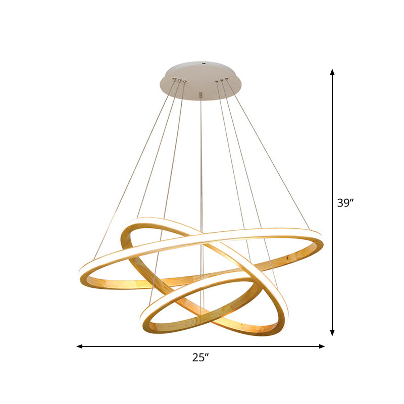 Wood Rings Hanging Chandelier Minimalism LED Ceiling Pendant Light in Beige 21 25 Width - Rebooters