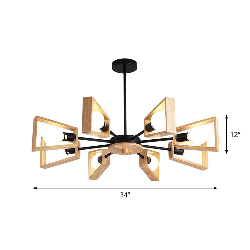 Wood Trapezoid Frame Suspension Lamp Modernist 8-Head Chandelier - Rebooters