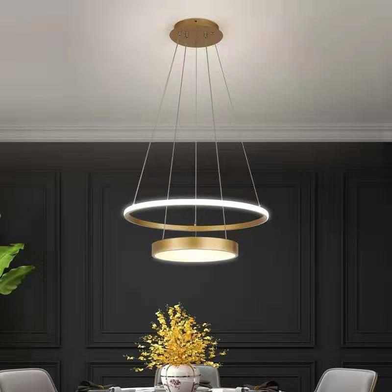 2-Tier Ring Metallic Drop Lamp Minimalist LED Gold Chandelier - Rebooters
