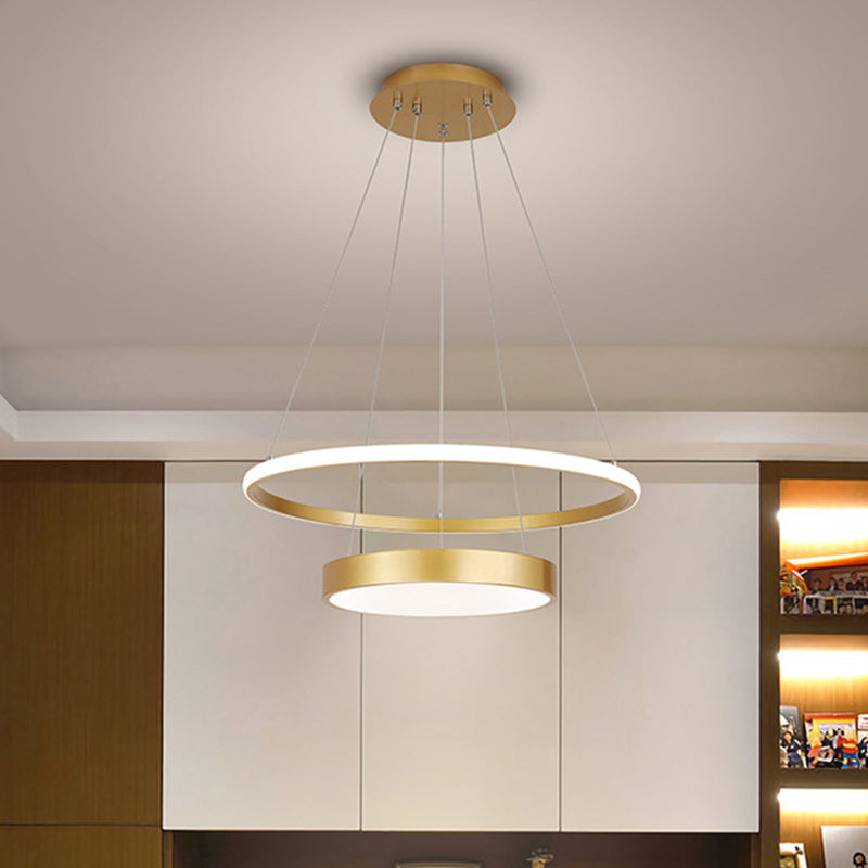 2-Tier Ring Metallic Drop Lamp Minimalist LED Gold Chandelier - Rebooters