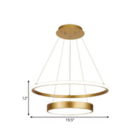 2-Tier Ring Metallic Drop Lamp Minimalist LED Gold Chandelier - Rebooters