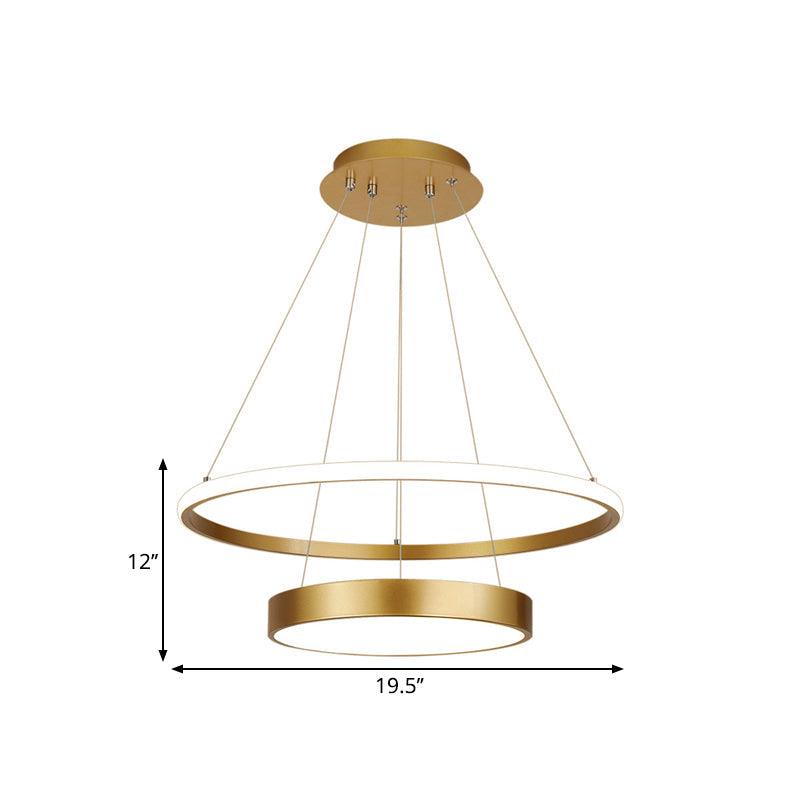 2-Tier Ring Metallic Drop Lamp Minimalist LED Gold Chandelier - Rebooters