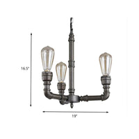 3/6 Heads Hanging Chandelier Lamp Vintage Bare Bulb Metal Pendant Light with Water Pipe in Black - Rebooters