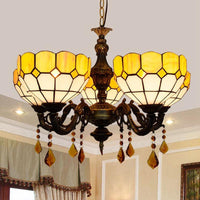 5 Heads Bowl Glass Shade Chandelier Rustic Light in Yellow - Rebooters