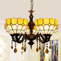 5 Heads Bowl Glass Shade Chandelier Rustic Light in Yellow - Rebooters