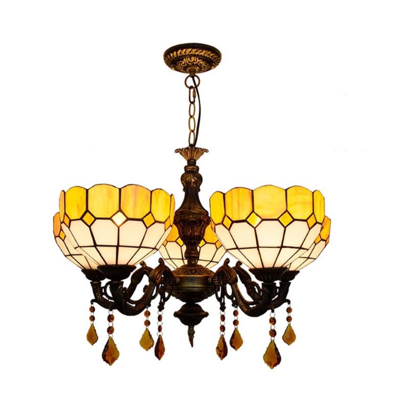 5 Heads Bowl Glass Shade Chandelier Rustic Light in Yellow - Rebooters