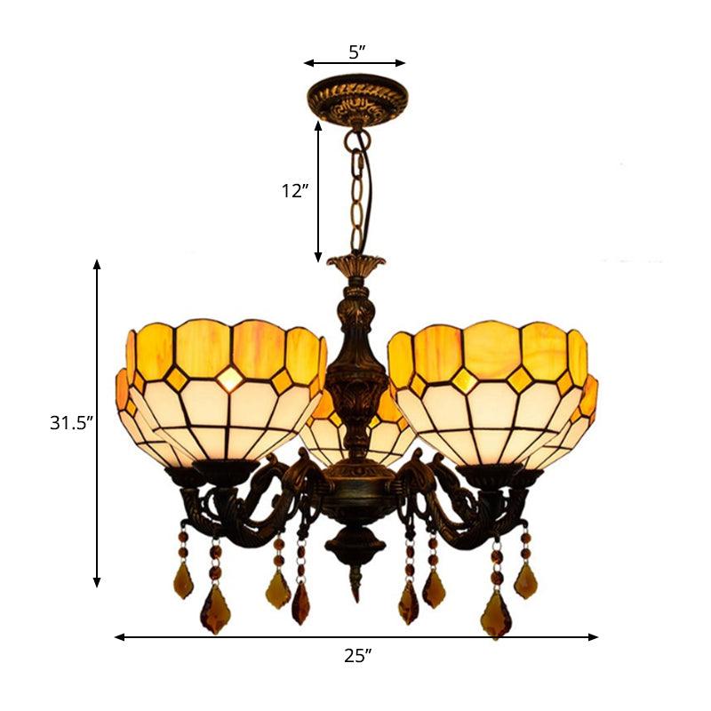 5 Heads Bowl Glass Shade Chandelier Rustic Light in Yellow - Rebooters
