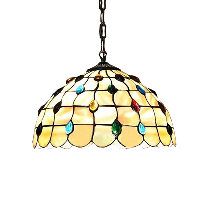 1 Light Study Pendant Lighting Tiffany Beige Hanging Ceiling Light - Rebooters