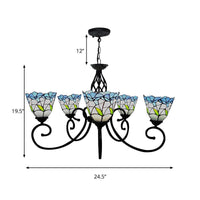 5 Heads Floral Ceiling Chandelier Light Tiffany Style Stained Living Room Pendant Light in Blue - Rebooters