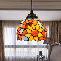 Antique Bronze Sunflower Pendant Lighting Tiffany Stained Glass - Rebooters