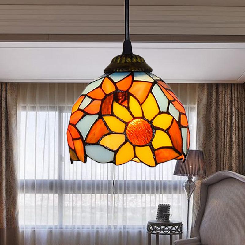 Antique Bronze Sunflower Pendant Lighting Tiffany Stained Glass - Rebooters