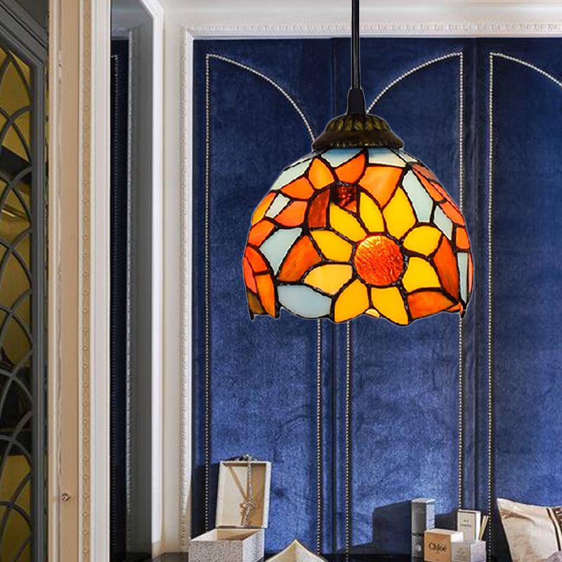 Antique Bronze Sunflower Pendant Lighting Tiffany Stained Glass - Rebooters