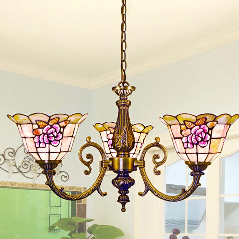 Bell Shape Hanging Lamp Retro Stained Glass 3 Heads Chandelier - Rebooters