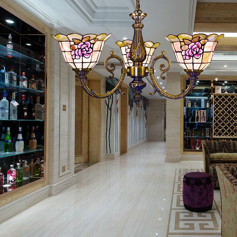 Bell Shape Hanging Lamp Retro Stained Glass 3 Heads Chandelier - Rebooters