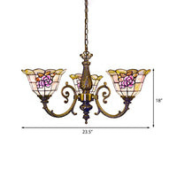 Bell Shape Hanging Lamp Retro Stained Glass 3 Heads Chandelier - Rebooters