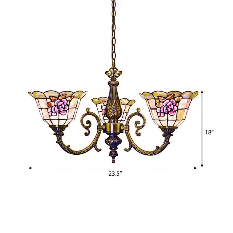 Bell Shape Hanging Lamp Retro Stained Glass 3 Heads Chandelier - Rebooters