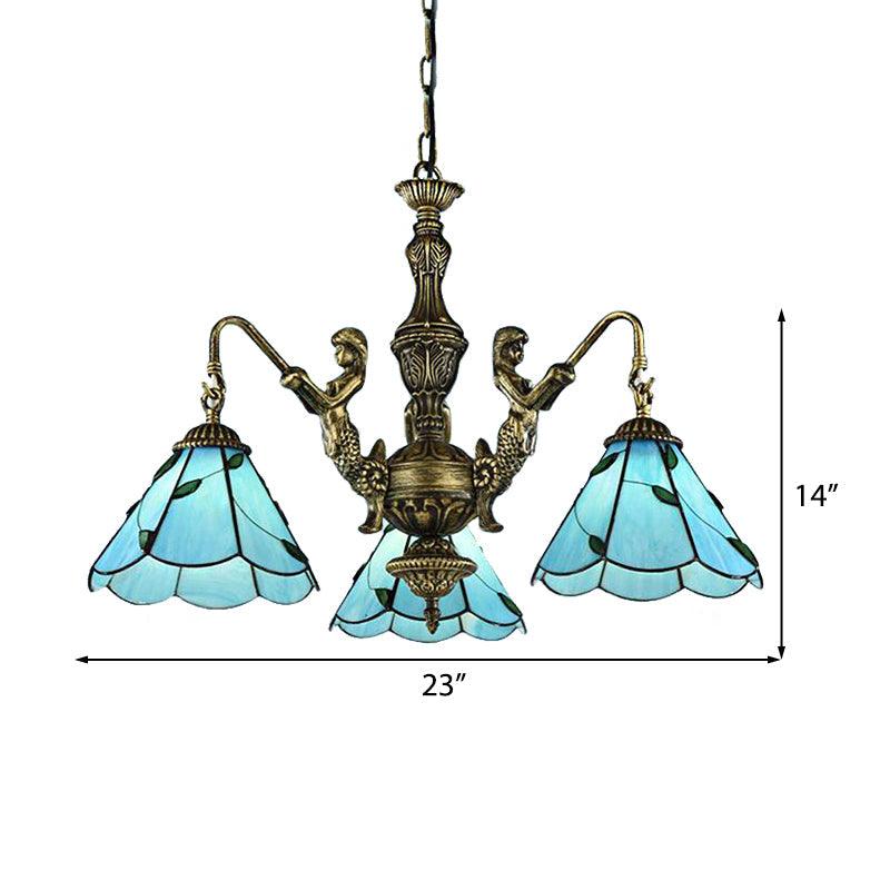 3/5 Lights Chandelier Lighting Tiffany Stained Glass Mermaid - Rebooters