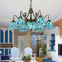 9 Lights Dining Room Ceiling Lamp Tiffany Blue Chandelier - Rebooters