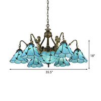 9 Lights Dining Room Ceiling Lamp Tiffany Blue Chandelier - Rebooters