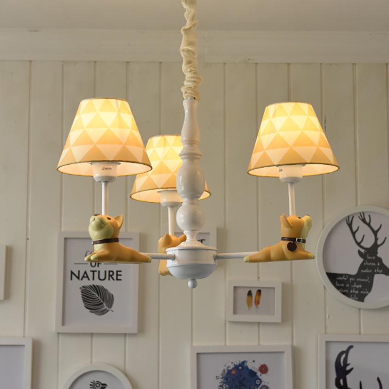 Modern Style Beige Chandelier Tapered Shade Metal Fabric Light for Kindergarten - Rebooters