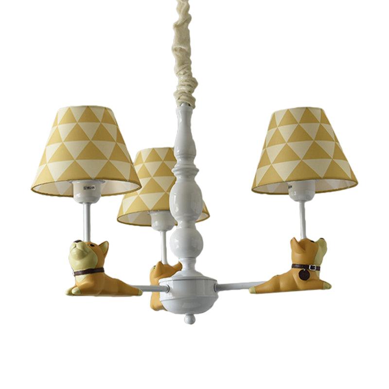 Modern Style Beige Chandelier Tapered Shade Metal Fabric Light for Kindergarten - Rebooters