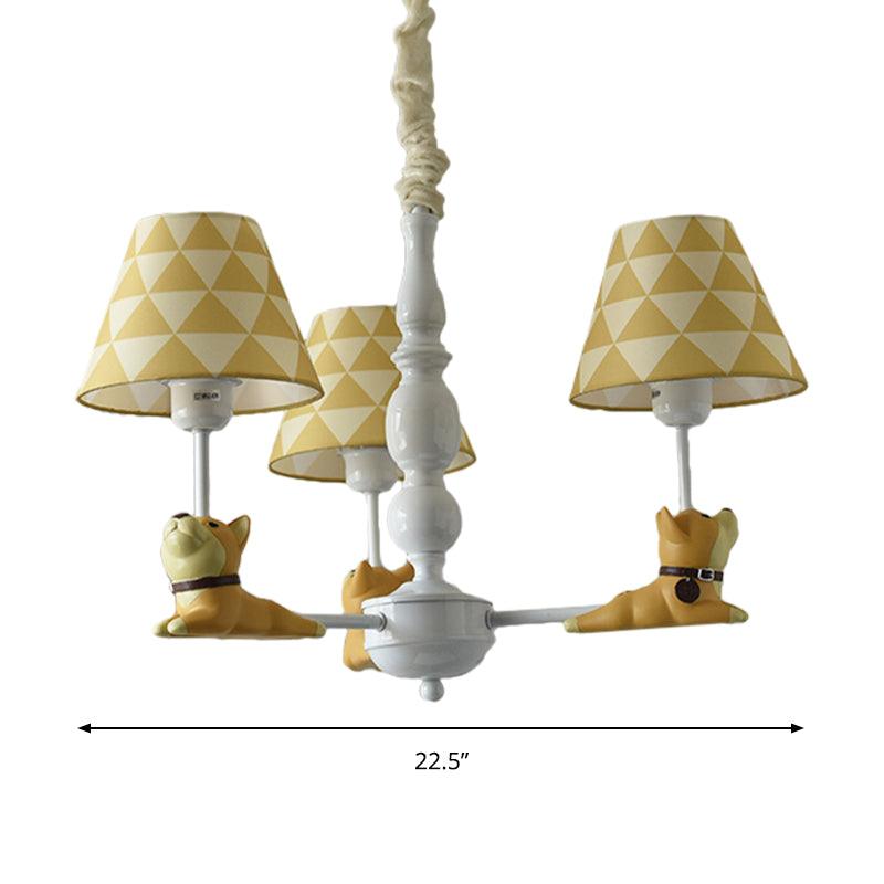 Modern Style Beige Chandelier Tapered Shade Metal Fabric Light for Kindergarten - Rebooters